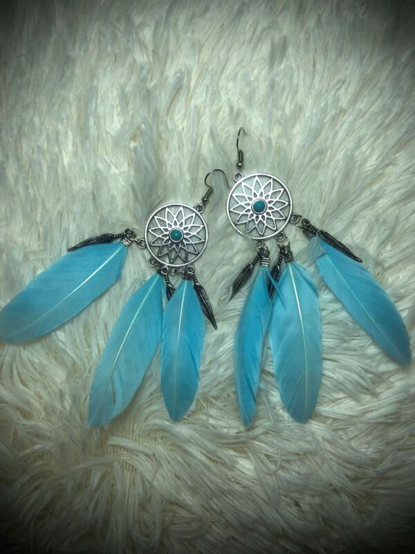 boucles d'oreille avec plume turquoise